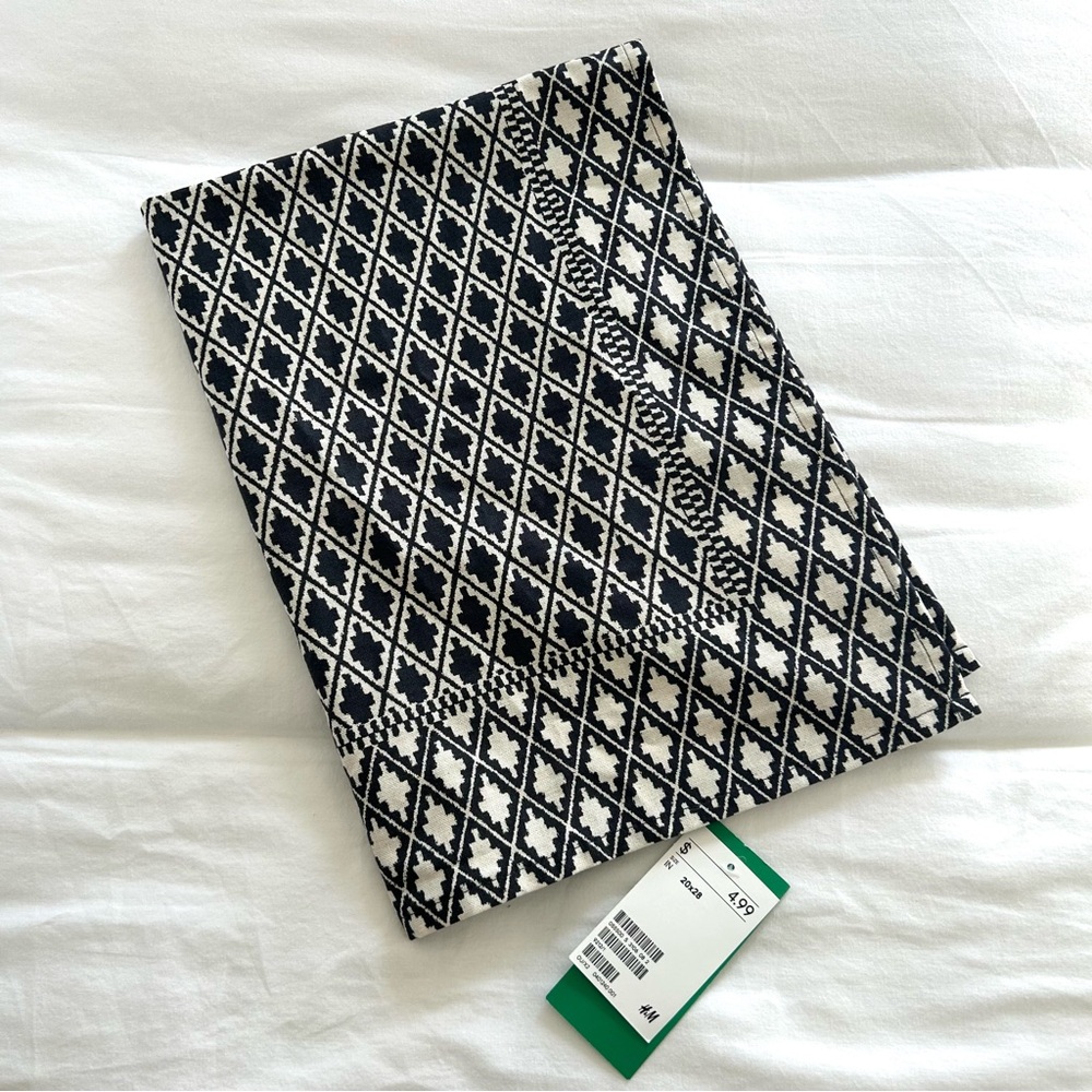 H&M Black and Cream Patterned Tea Towel
